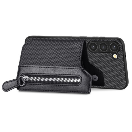 Противоударный чехол Carbon Ffiber Flip Zipper Wallet для Samsung Galaxy S23+Plus 5G - черный