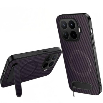 Магнітний чохол Wanlonfeng з підставкою та карбоновою текстурою на Xiaomi 17T Pro 5G — фіолетовий