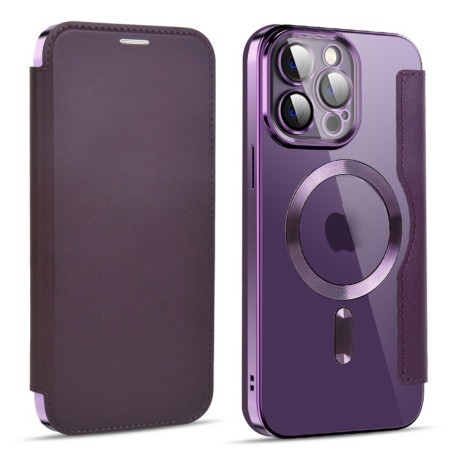 Ударозащитный чехол MagSafe Magnetic RFID Anti-theft Leather для iPhone 15 Pro Max - фиолетовый