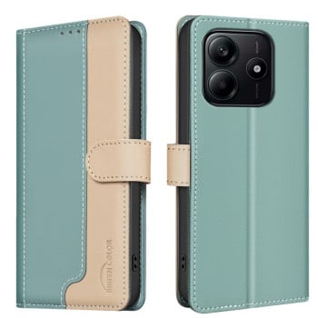 Чехол-книжка Color Matching RFID Anti-theft Leather для Xiaomi Redmi Note 14 5G/Poco M7 Pro 5G - зеленый