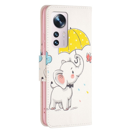 Чехол-книжка Colored Drawing Series на Xiaomi Mi 12 - Umbrella Elephant