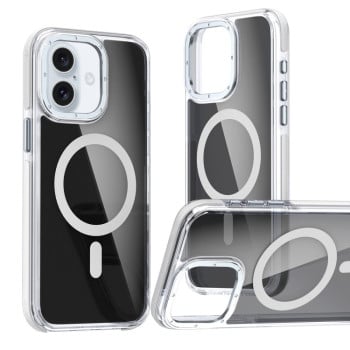 Чехол Magsafe Dual-Color Transparent Black Lens Holder для iPhone 16 Plus  - белый