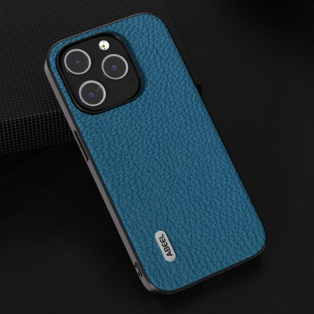 Противоударный чехол ABEEL Genuine Leather Litchi Texture для iPhone 15 - синий