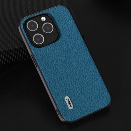 Противоударный чехол ABEEL Genuine Leather Litchi Texture для iPhone 15 Plus - синий