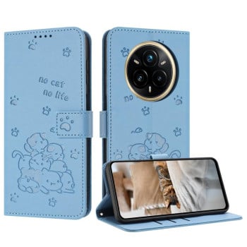 Чехол-книжка Embossed Kitten Phone Leather для Realme 14 Pro+ - синий