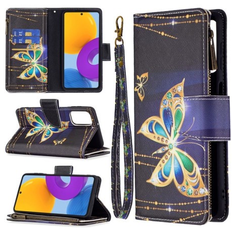 Чехол-кошелек Colored Drawing Pattern Zipper для Samsung Galaxy M52 5G - Big Butterfly