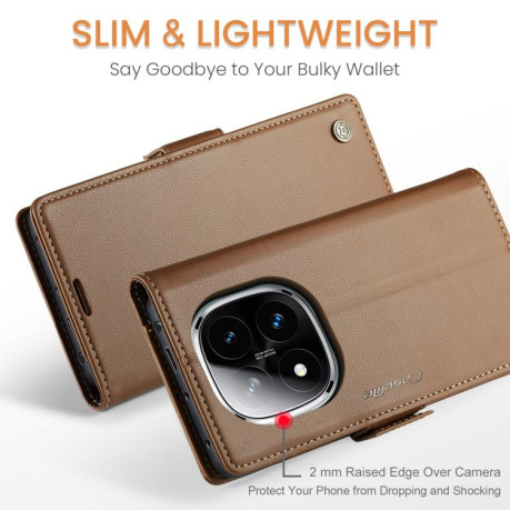 Чехол-книжка CaseMe 023 Butterfly Buckle Litchi Texture RFID Anti-theft Leather для Xiaomi Redmi Note 14 Pro 4G - коричневый