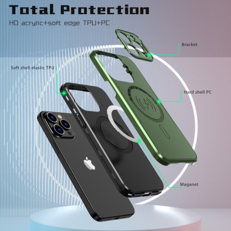 Противоударный чехол MagSafe Magnetic Invisible Camera Holder для iPhone 15 Pro Max  - зеленый
