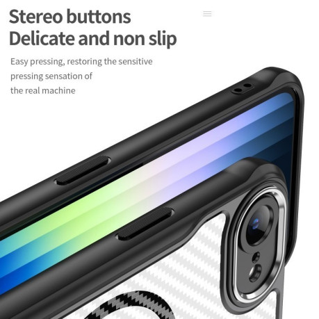 Ударозахисний чохол Carbon Fiber Texture MagSafe Translucent на iPhone 16e - чорний