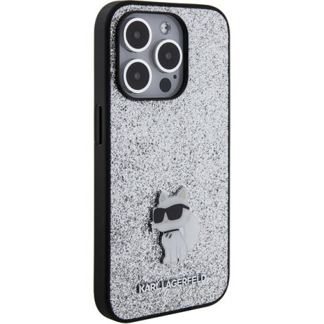 Оригінальний чохол Karl Lagerfeld Fixed Glitter Choupette Logo Metal Pin для iPhone 15 Pro Max - Silver