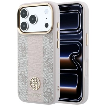 Оригінальний чохол Guess 4G Stripe Classic Logos з MagSafe для iPhone 17 Pro Max / 18 Pro Max — рожевий