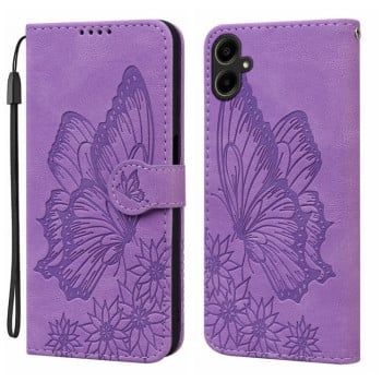 Чохол-книжка в стилі Retro м'яка фактура з тисненням Butterflies та магнітним хлястиком на Samsung Galaxy A07 4G / A06 4G - фіолетовий