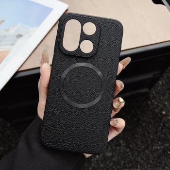 Противоударный чехол CD Magsafe Magnetic Litchi Texture на OnePlus 15 — черный