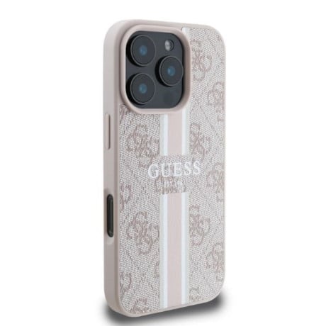 Оригинальный чехол Guess 4G Printed Stripes MagSafe для iPhone 16 Pro - pink