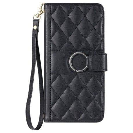 Чехол-книжка Ring Buckle Rhombic Leather для OPPO Reno13 Pro 5G - черный