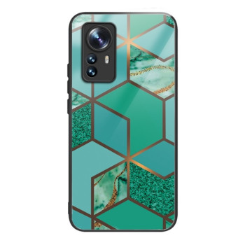 Противоударный стеклянный чехол Marble Pattern Glass на Xiaomi 12 Pro - Rhombus Green