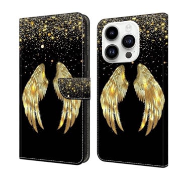 Чехол-книжка Crystal 3D Shockproof Protective Leather для iPhone 15 Pro - Golden Wings