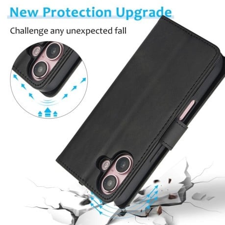 Чехол-книжка Calf Texture 2 in 1 Detachable Magnetic на iPhone 16 - черный