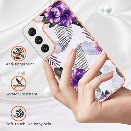 Противоударный чехол Electroplating IMD для Samsung Galaxy S23 5G - Purple Flower
