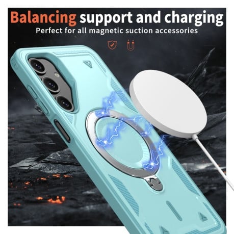 Противоударный чехол MagSafe Holder Armor PC Hybrid для Samsung Galaxy S24 FE 5G - голубой