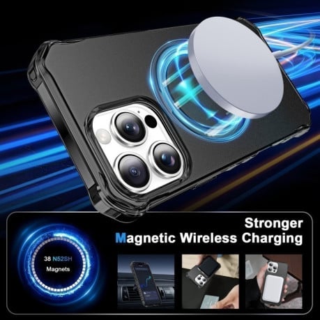 Противоударный чехол Solid Color Wave MagSafe Holder для iPhone 16 Pro Max - черный
