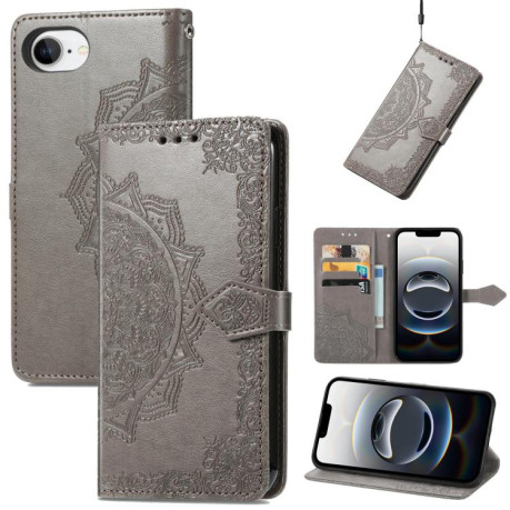Чехол-книжка Mandala Embossing Pattern на iPhone 16e - серый