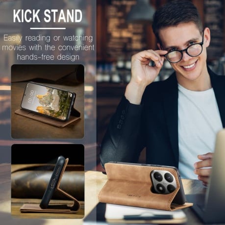 Чехол-книжка CaseMe-013 многофункциональный с кармашком на карт на Xiaomi 15T - коричневый