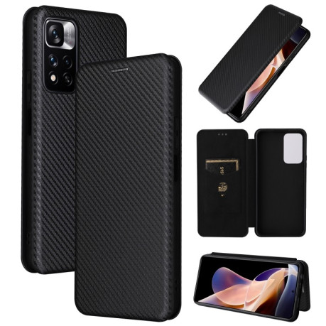 Чехол-книжка Carbon Fiber Texture на Xiaomi Redmi Note 12 Pro 4G/11 Pro Global(4G/5G)/11E Pro 4G Global - черный