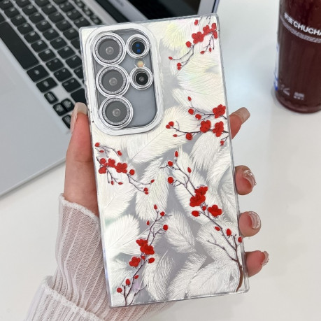 Чохол Electroplating Laser Flower Texture для Samsung Galaxy S25 Ultra 5G - Red Plum Blossom