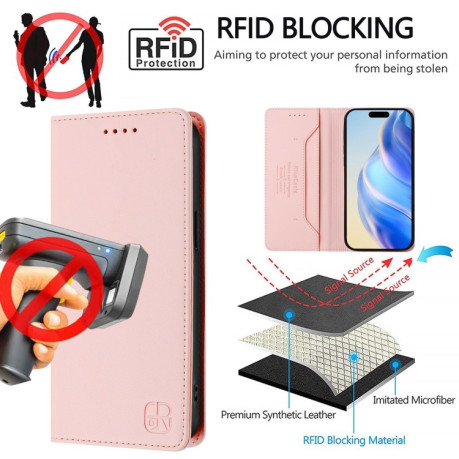 Чехол-книжка RC01 Dual-Folded Magnetic Suction RFID Leather на iPhone 16e - розовый