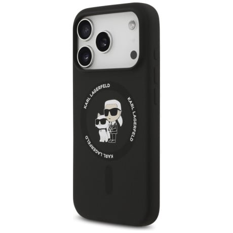 Оригінальний силіконовий чохол Karl Lagerfeld Silicone Karl&amp;Choupette Ring із MagSafe на iPhone 17 Pro - Black