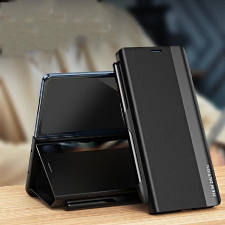 Чехол-книжка с металлизированной рамкой Side Electroplated с держателем на стилуса Pen Slot на Samsung Galaxy Fold 7 5G - синий