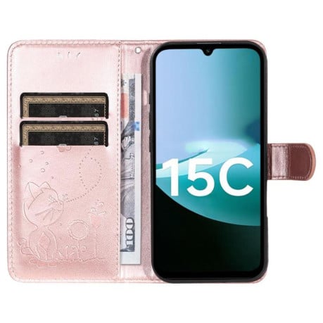 Чехол-книжка Cat Embossing Pattern на Xiaomi Redmi 15C 5G / 4G EU 173mm - золото