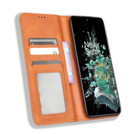 Чехол- книжка Magnetic Buckle Retro Crazy Horse Texture на OnePlus 10T 5G / Ace Pro 5G - коричневый
