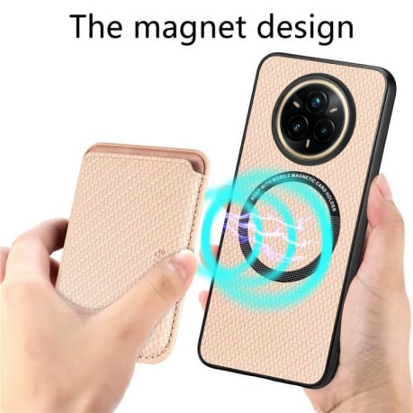 Чехол Carbon Fiber Leather Card Magnetic на Realme 14 Pro+ - хаки