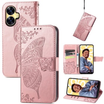 Чехол-книжка Butterfly Love Flower Embossed для Realme C55 - розовое золото