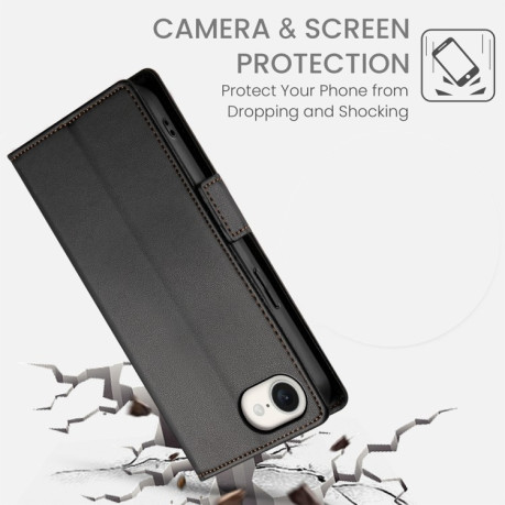 Чехол-книжка Side Buckle Magnetic Frosted Leather для iPhone 16e - черный