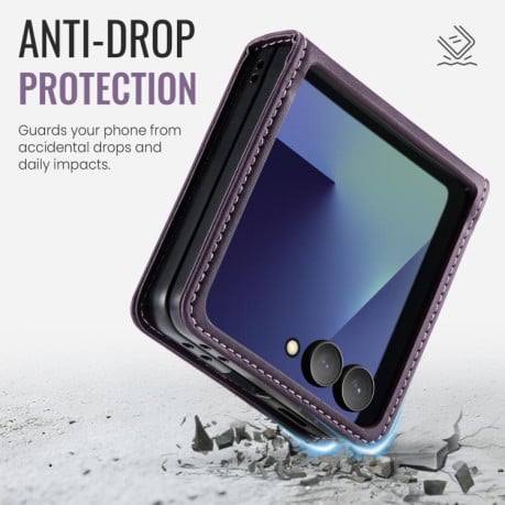 Чохол-книжка CaseMe 033 з фактурою Calf та захистом від сканування RFID на Samsung Galaxy Filp 7 5G - фіолетовий