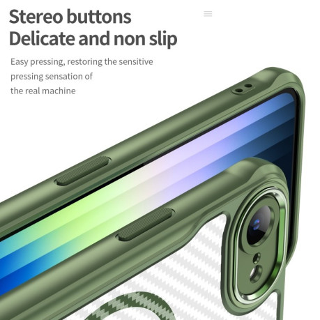 Ударозахисний чохол Carbon Fiber Texture MagSafe Translucent на iPhone 16e - зелений