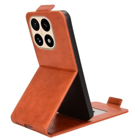 Флип-чехол Magnetic Vertical Flip Leather на Xiaomi 15T 5G - коричневый