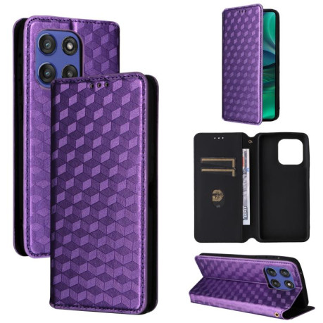 Чехол-книжка Stylus Cubic Grid Texture Flip Leather для Motorola Edge 60 - фиолетовый