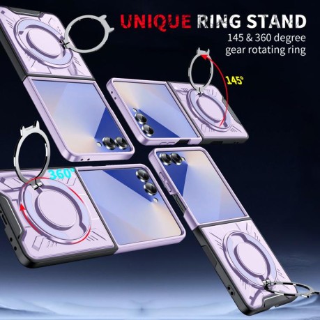 Ударозахисний чохол Transparent MagSafe Magnetic Rotating Ring Holder для Samsung Galaxy Flip 7 5G - фіолетовий