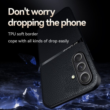 Противоударный чехол Litchi Leather Magnetic Full Coverage Shockproof на Samsung Galaxy A56 5G - зеленый