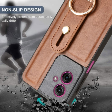 Протиударний чохол Wristband Leather Back для Motorola Moto G55 5G - коричневий