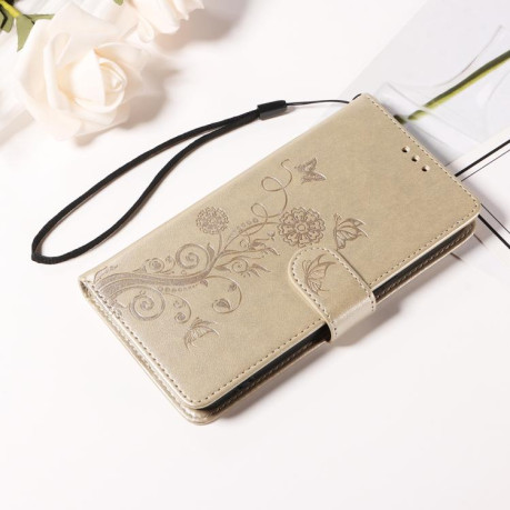 Чохол-книжка Embossed Butterfly Flowers для Xiaomi Redmi Note 14 4G 164.48mm - золотий