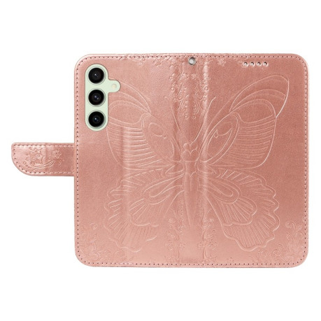 Чехол-книжка Swallowtail Butterfly Embossed Leather для Samsung Galaxy S24 FE 5G - розовое золото