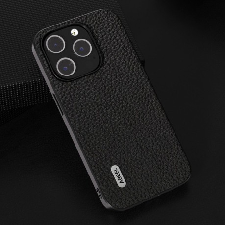 Противоударный чехол ABEEL Genuine Leather Litchi Texture для iPhone 15 Pro Max - черный