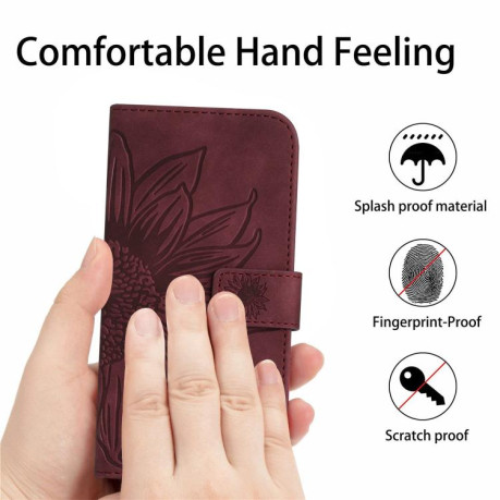 Чохол-книжка Skin Feel Sun Flower для Redmi Note 14 Pro 4G - винно-червоний