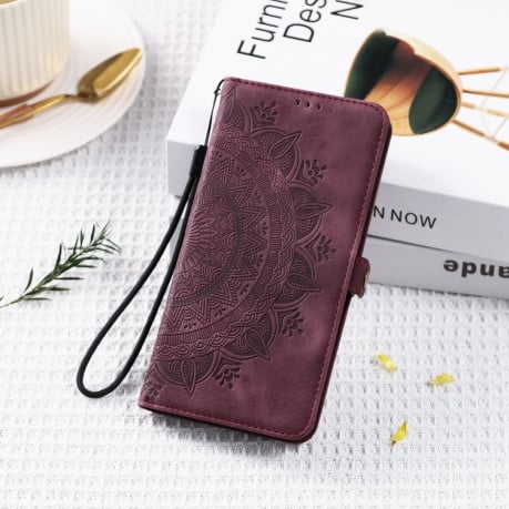 Чехол-книжка Totem Embossed Magnetic Leather для iPhone 16 Pro Max - винно-красный