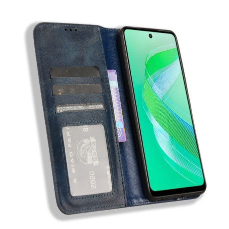 Чехол-книжка Magnetic Buckle Retro Crazy Horse Texture на Infinix Smart 8 - синий